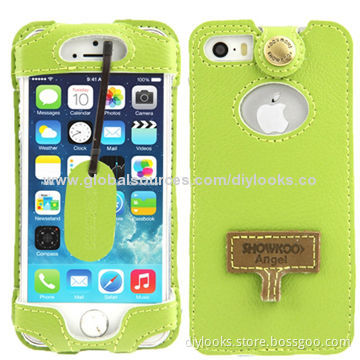 Snap Button Leather Case with Call Display ID Lanyards for iPhone 5New